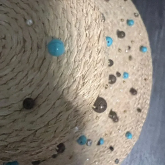 Lele sadoughi turquoise bejeweled straw hat nwt display picture 2